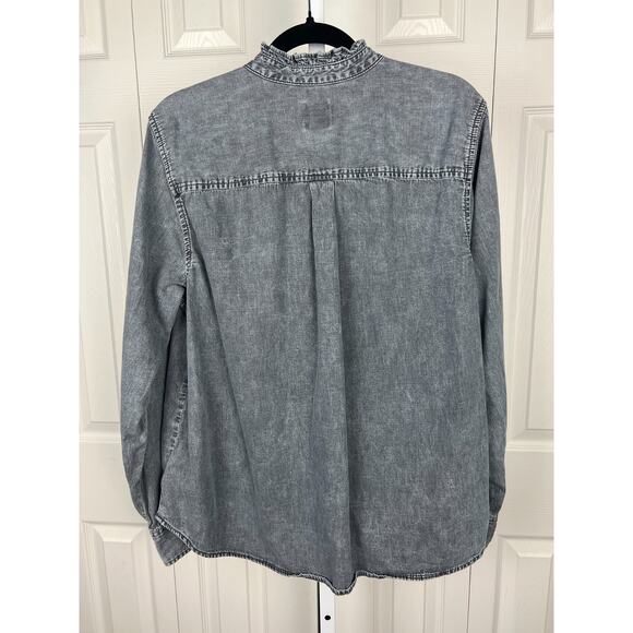 Gap Black Denim Wash Pleated Rhinestone Button Collared Blouse NWOT XL - Picture 7 of 8